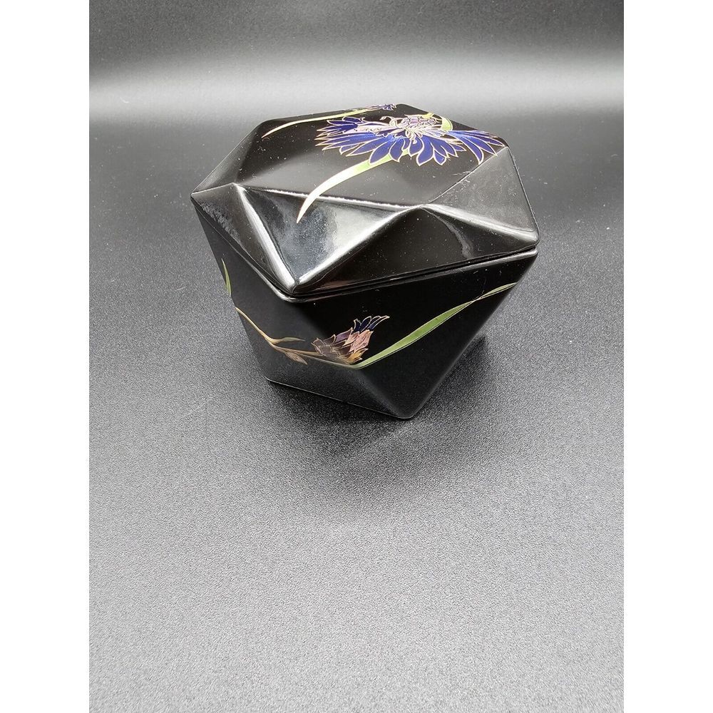 Vintage Otagiri Floral‎ Trinket Box Purple Black 5 Sided - Picture 4 of 7